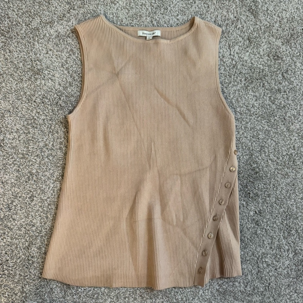 NWT Francesca’s Women's Size L Beige Sandra Side Button Sweater Tank